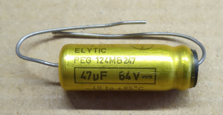 47uF, 64V, LL, LOW ESR, axiális elektrolit kondenzátor