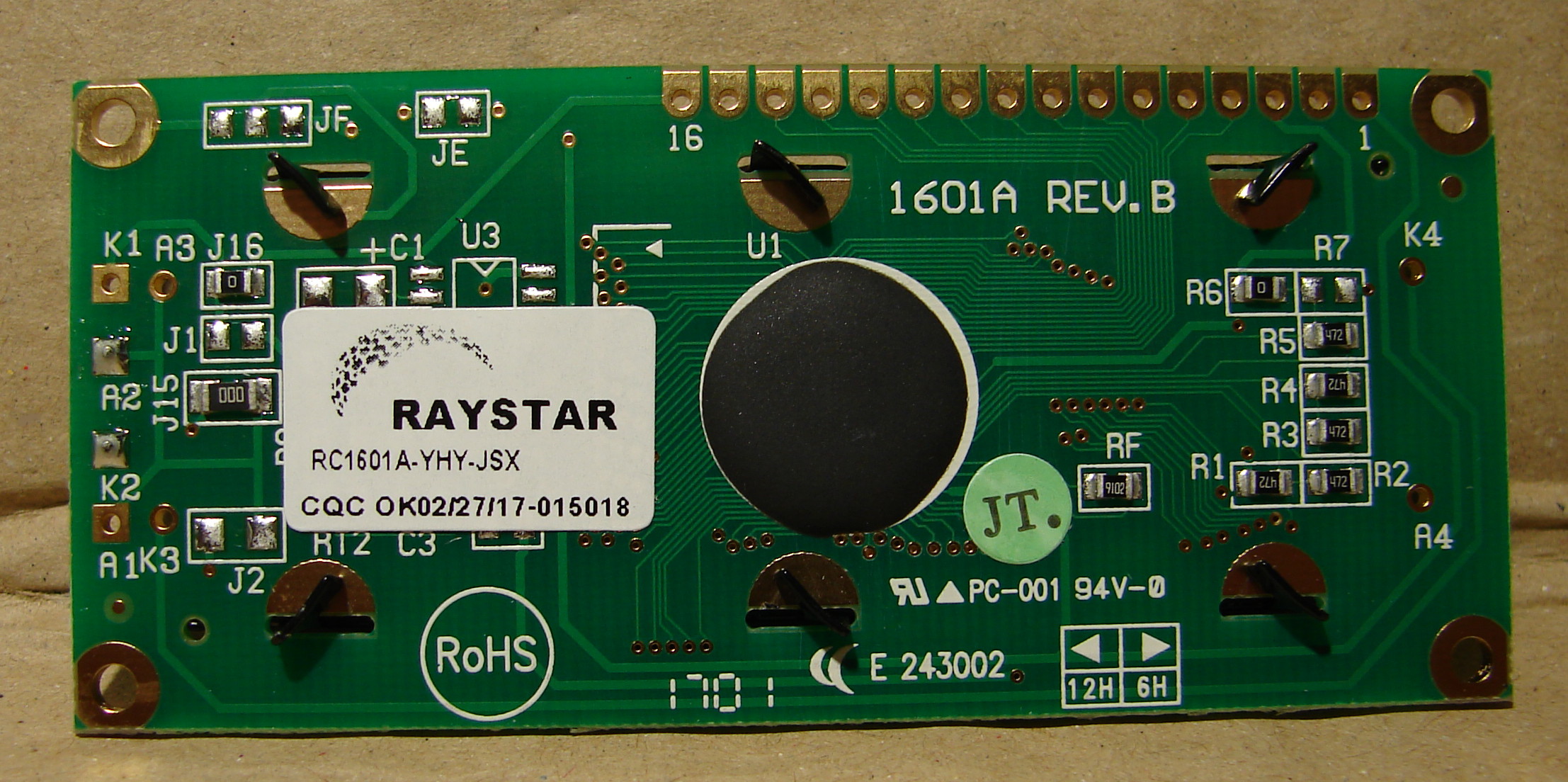 RC1601A-YHY, kijelző - Árwill Elektronic