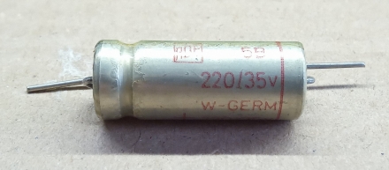 220uF, 35V, LL, axiális elektrolit kondenzátor