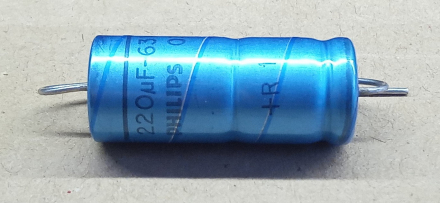 220uF, 63V, axiális elektrolit kondenzátor