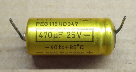 470uF, 25V, LL, axiális elektrolit kondenzátor
