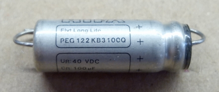 100uF, 40V, LL, LOW ESR, axiális elektrolit kondenzátor