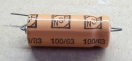 100uF, 63V, axiális elektrolit kondenzátor