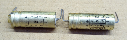 100uF, 63V, axiális elektrolit kondenzátor