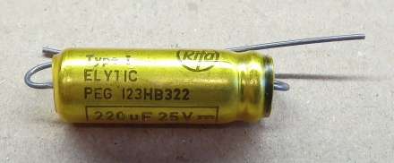 220uF, 25V, LL, LOW ESR, axiális elektrolit kondenzátor