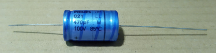 470uF, 100V, axiális elektrolit kondenzátor