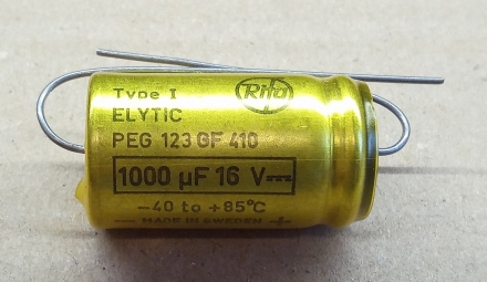 1000uF, 16V, LL, LOW ESR, axiális elektrolit kondenzátor